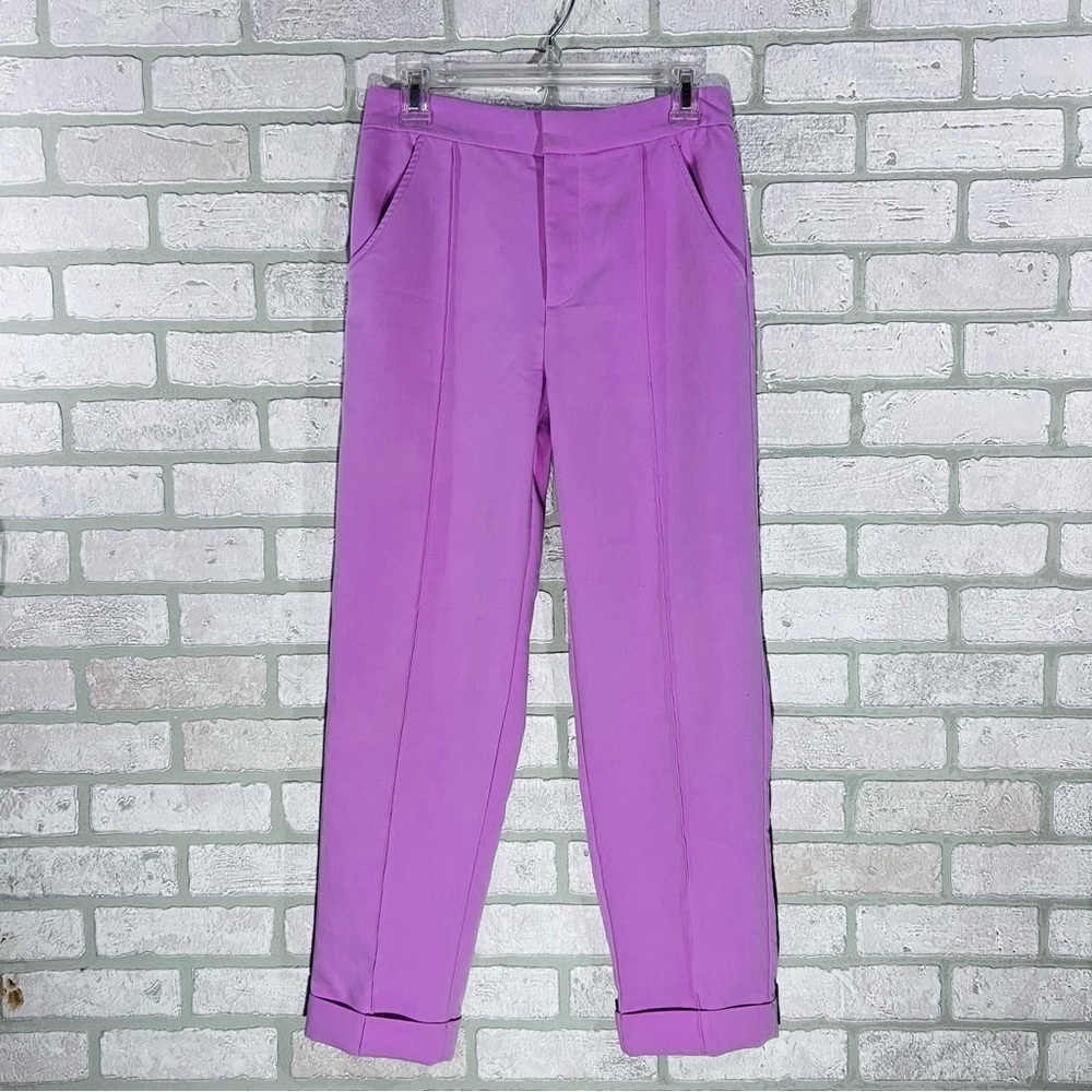 Maeve by Anthropologie Pintuck Tapered High Rise Cuffed Trousers in Lilac Size 4 - Picture 2 of 9